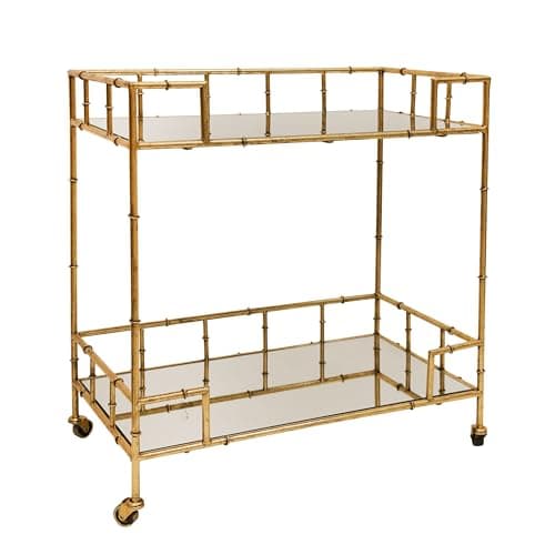 NESS AND JORD 2-Tier Gold Bar Cart with Mirrored Shelves (12283-01)
