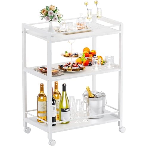 HITNET White 3-Tier Bar Cart with Bamboo Frame (MTC-WH)