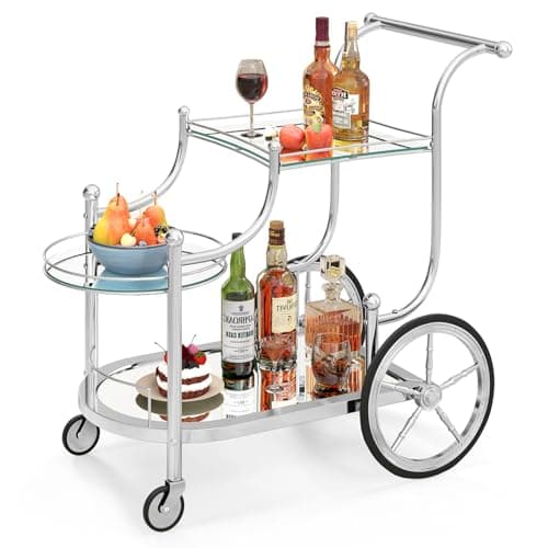 CHEFJOY Vintage Bar Cart, Chrome and Mirrored Glass (GR-61546-HW)
