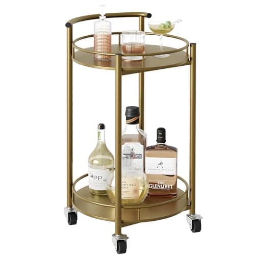 Azheruol 2-Tier Round Gold Bar Cart (BL2577)