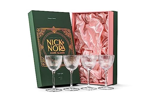 GLASSIQUE CADEAU Art Deco Ribbed Nick and Nora Glasses, 5 oz, Set of 4