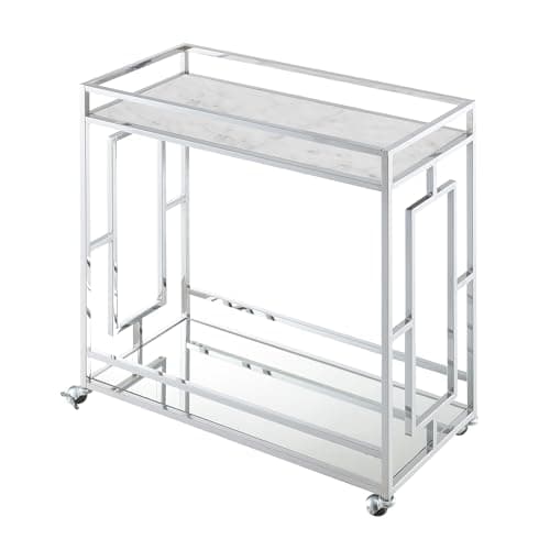 Convenience Concepts Town Square Faux Marble Mirrored Bar Cart (135059WMMR)