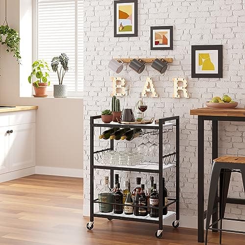 TUTOTAK 3-Tier Bar Cart, Marble White (BC01BM030)