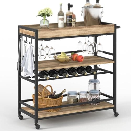 BON AUGURE 3-Tier Bar Cart, Vintage Oak (BNG-BC1841-V)