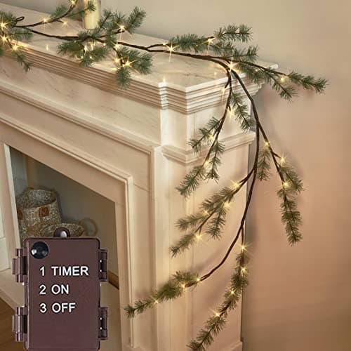Hairui Lighted Pine Garland, 6 ft with Timer