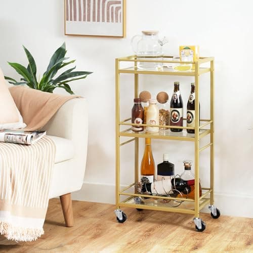 MAHANCRIS 3-Tier Glass Bar Cart, Gold (ARCJ40B01)