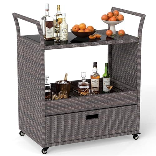 Tangkula Outdoor Rolling Wicker Bar Cart (AM12364HM)